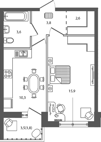 Продается 1-комн. квартира, 36.2 м²
