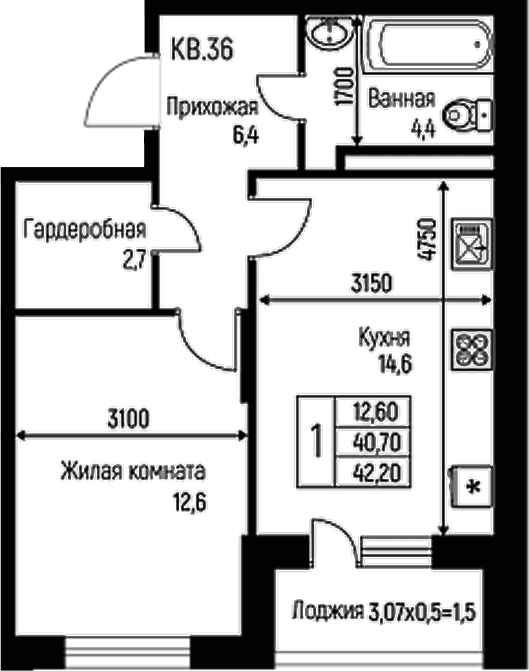 Продается 1-комн. квартира, 40.7 м²