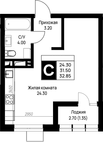 Продается 1-комн. квартира, 31.5 м²