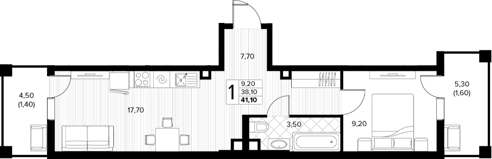 Продается 1-комн. квартира, 38.1 м²