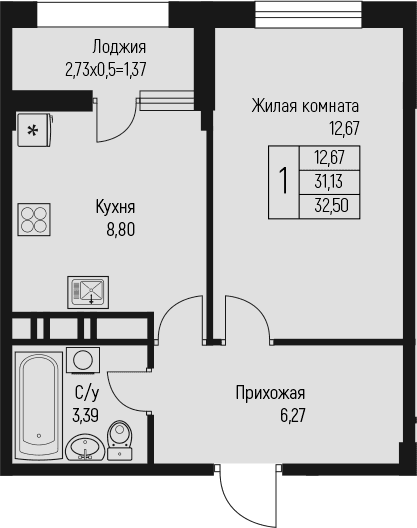 Продается 1-комн. квартира, 31.13 м²