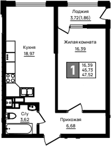 Продается 1-комн. квартира, 45.66 м²