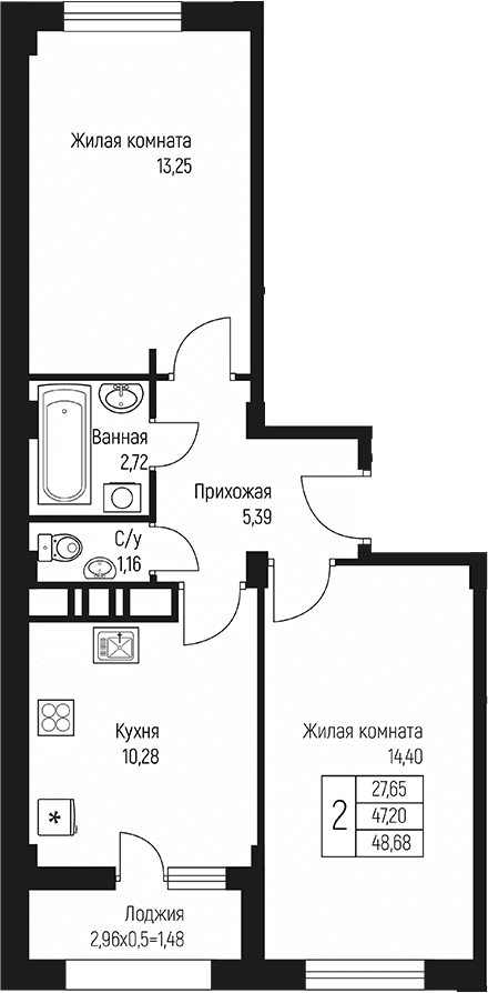 Продается 2-комн. квартира, 47.2 м²