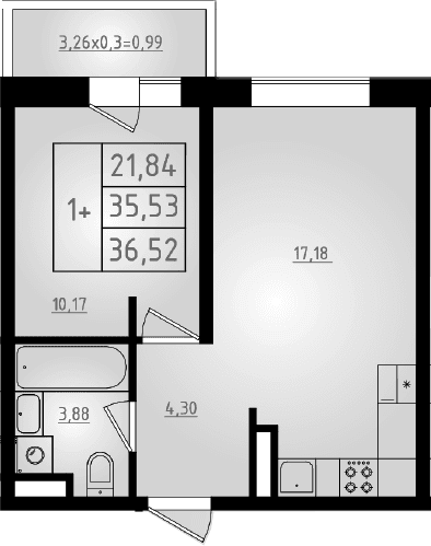 Продается 2-комн. квартира, 35.53 м²