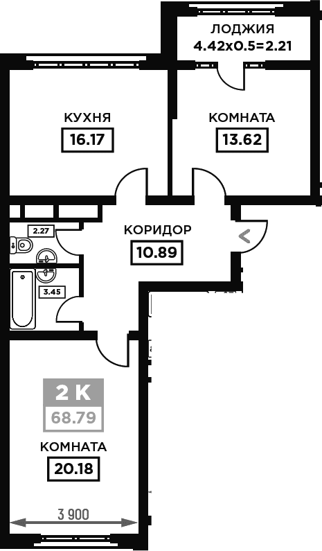 Продается 2-комн. квартира, 66.58 м²