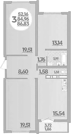 Продается 3-комн. квартира, 84.97 м²