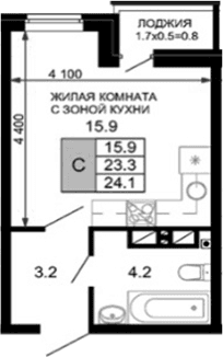 Продается 1-комн. квартира, 23.3 м²