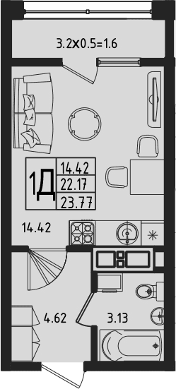 Продается 1-комн. квартира, 22.17 м²