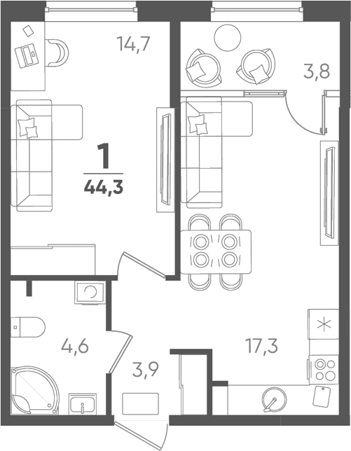Продается 1-комн. квартира, 40.5 м²