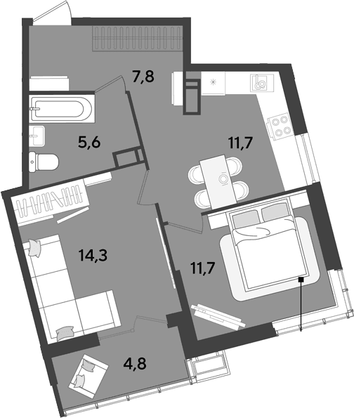 Продается 2-комн. квартира, 51.1 м²