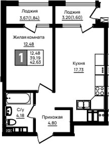 Продается 1-комн. квартира, 39.19 м²