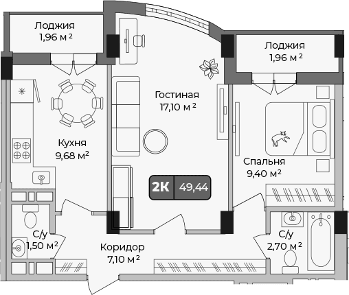 Продается 2-комн. квартира, 47.48 м²