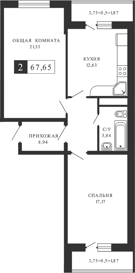Продается 2-комн. квартира, 63.96 м²