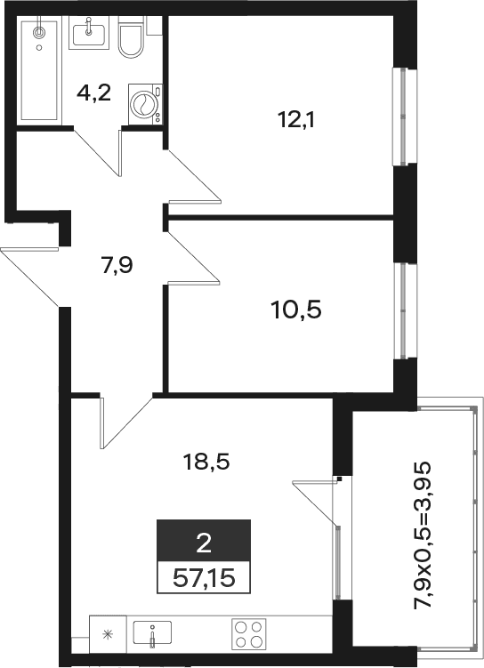 Продается 2-комн. квартира, 53.2 м²