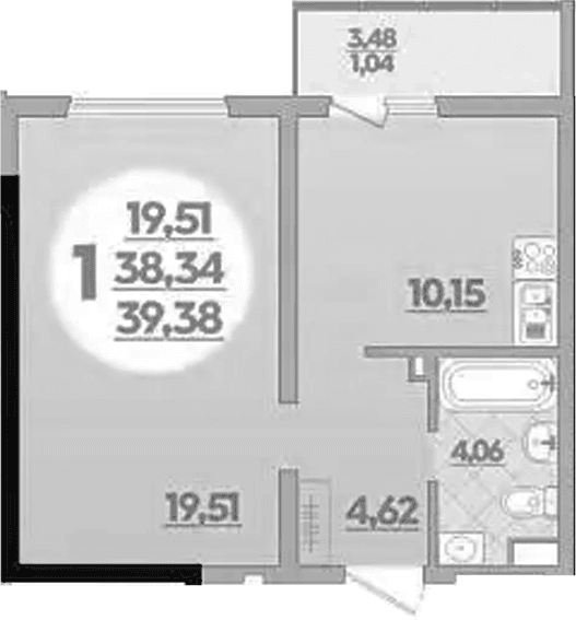 Продается 1-комн. квартира, 38.34 м²