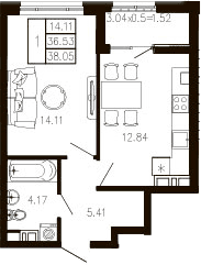 Продается 1-комн. квартира, 36.58 м²