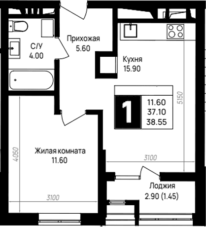 Продается 1-комн. квартира, 37.1 м²
