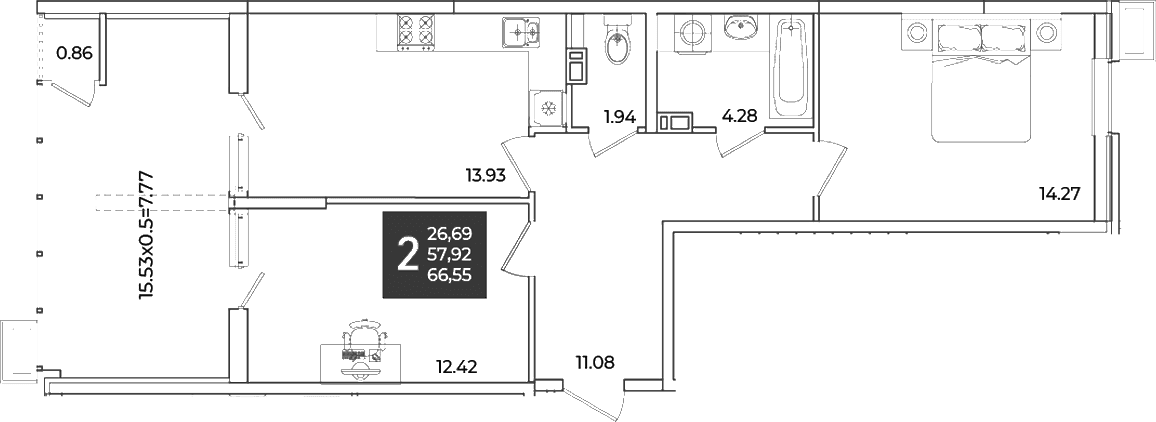 Продается 2-комн. квартира, 58.79 м²