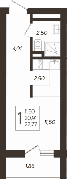 Продается 1-комн. квартира, 21.54 м²