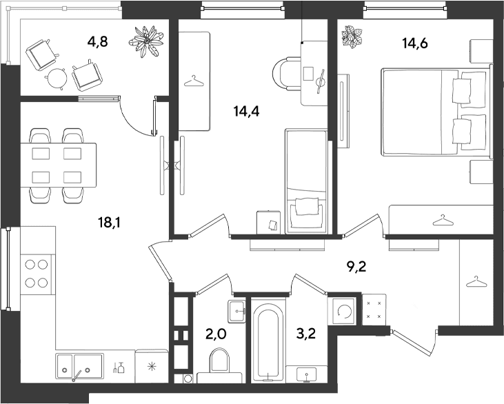 Продается 2-комн. квартира, 61.5 м²