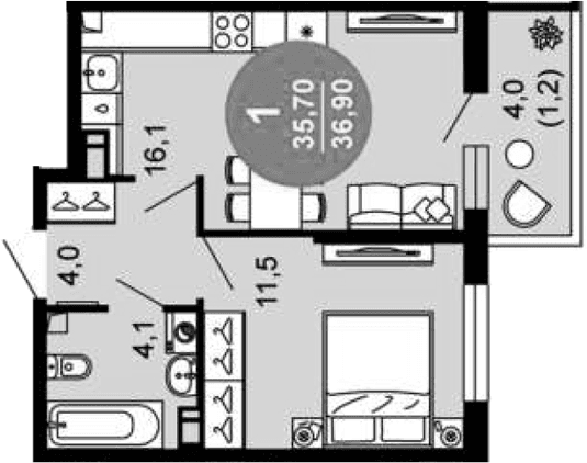 Продается 2-комн. квартира, 35.7 м²