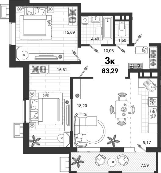 Продается 2-комн. квартира, 75.7 м²