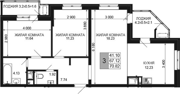 Продается 3-комн. квартира, 67.12 м²