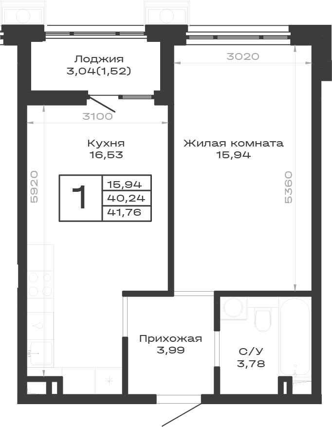 Продается 1-комн. квартира, 40.24 м²