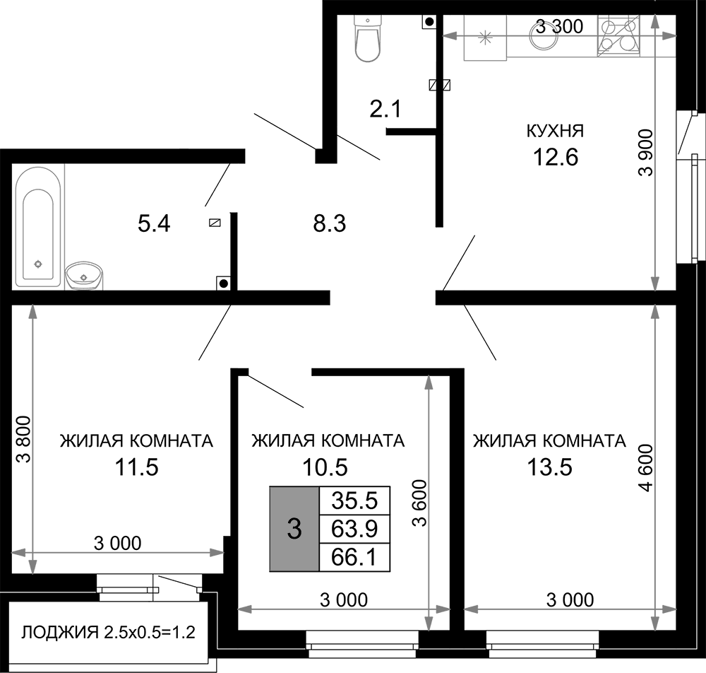 Продается 3-комн. квартира, 64.9 м²