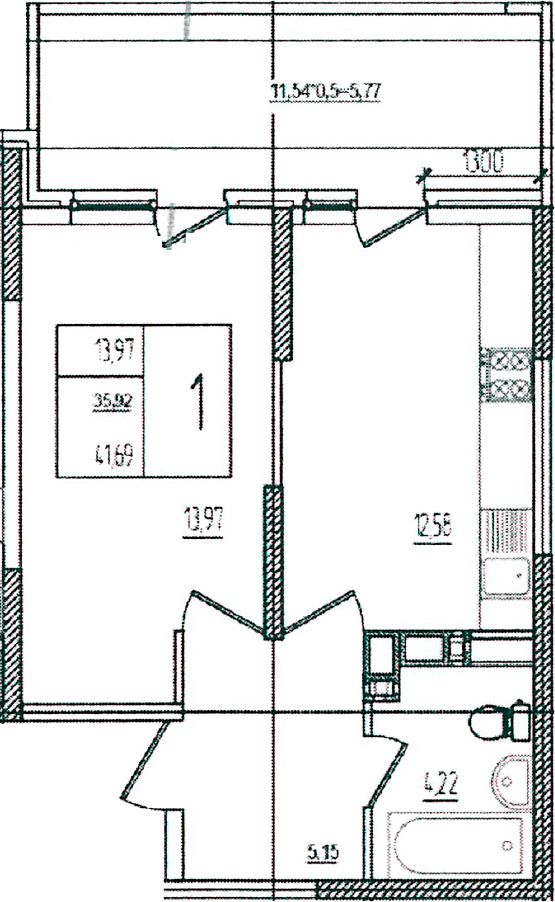 Продается 1-комн. квартира, 35.92 м²