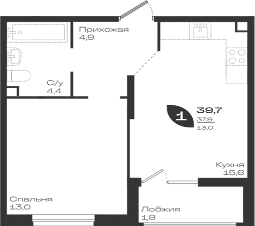 Продается 1-комн. квартира, 37.9 м²