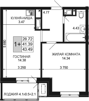 Продается 2-комн. квартира, 41.39 м²