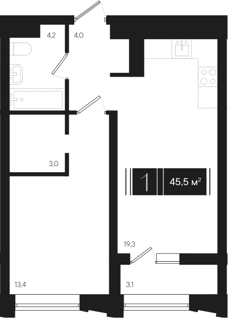 Продается 1-комн. квартира, 43.95 м²