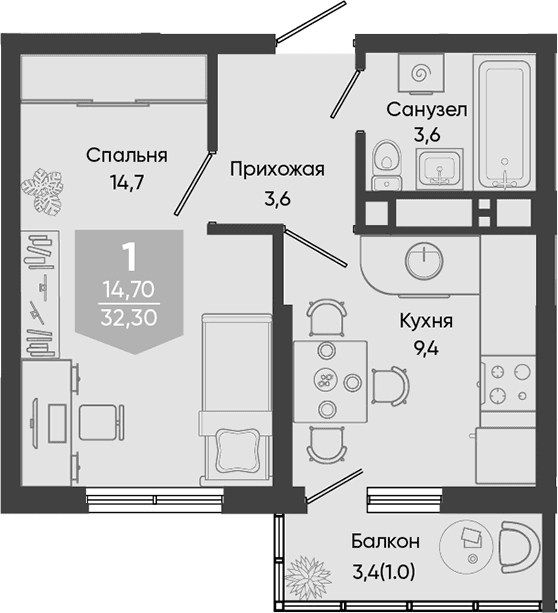 Продается 1-комн. квартира, 31.3 м²