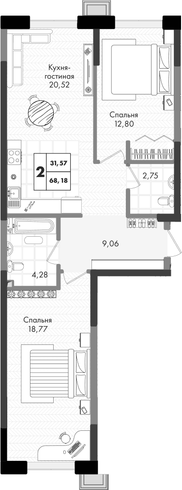 Продается 3-комн. квартира, 68.18 м²
