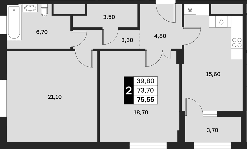 Продается 2-комн. квартира, 73.7 м²