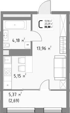 Продается 1-комн. квартира, 23.29 м²