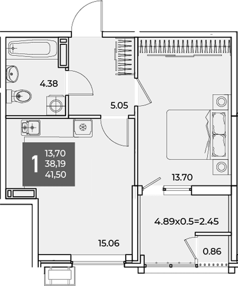 Продается 1-комн. квартира, 38.19 м²