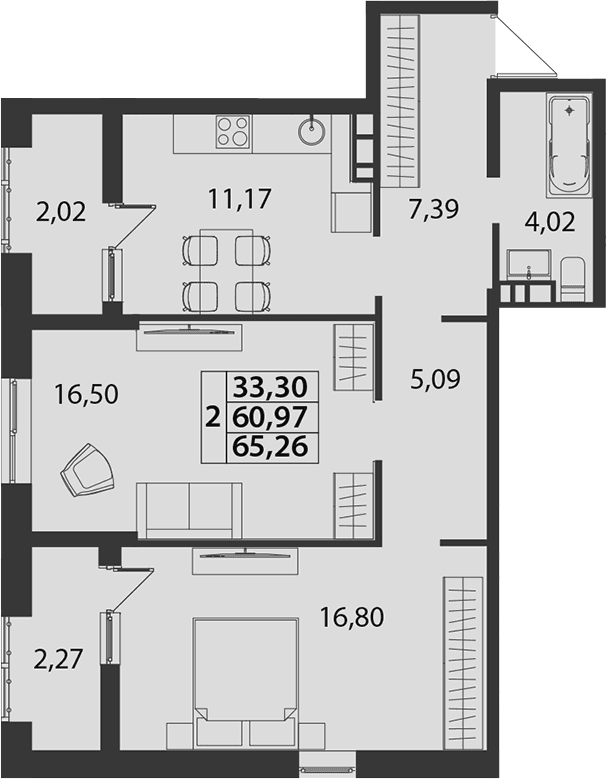 Продается 2-комн. квартира, 60.97 м²