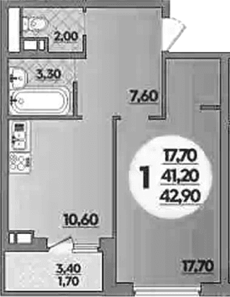 Продается 1-комн. квартира, 41.2 м²