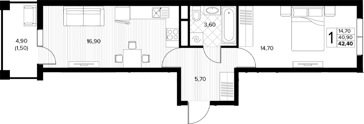 Продается 1-комн. квартира, 40.9 м²