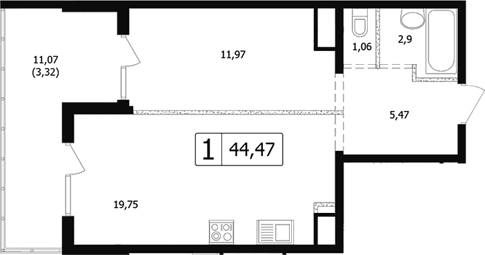 Продается 2-комн. квартира, 41.15 м²