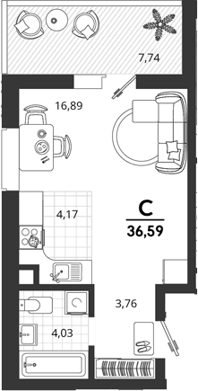 Продается 1-комн. квартира, 28.85 м²