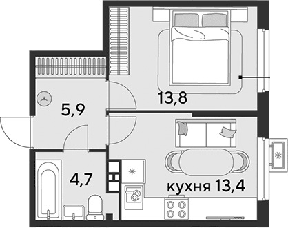 Продается 1-комн. квартира, 37.8 м²