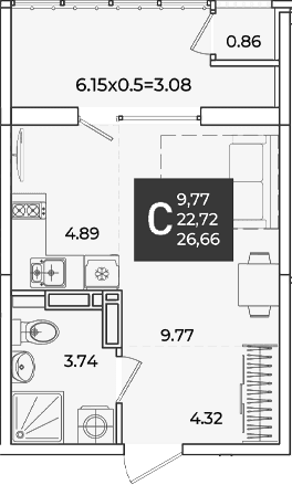 Продается 1-комн. квартира, 22.72 м²
