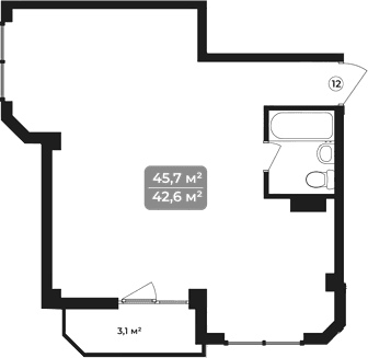 Продается 1-комн. квартира, 45.7 м²