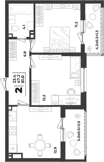 Продается 2-комн. квартира, 47.2 м²