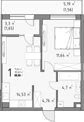 Продается 1-комн. квартира, 35.84 м²