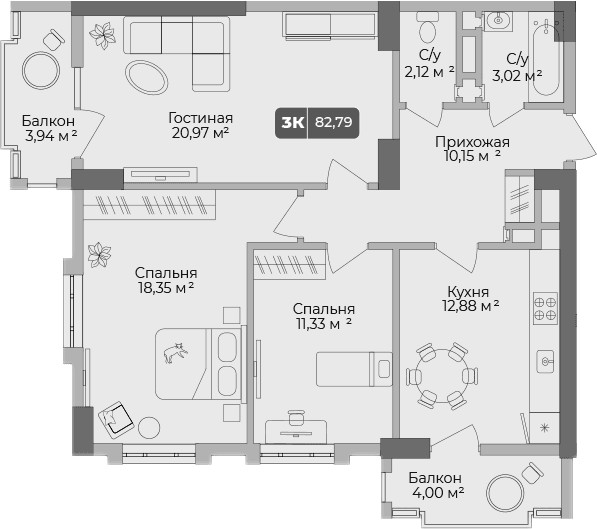 Продается 3-комн. квартира, 80.41 м²