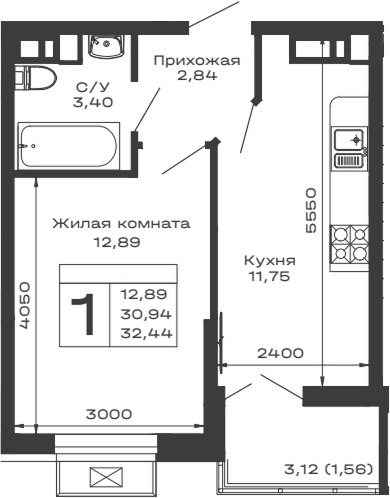 Продается 1-комн. квартира, 30.88 м²
